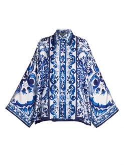 DOLCE&GABBANA Blu Mediterraneo Oversized Printed Kimono-Sleeve Shirt