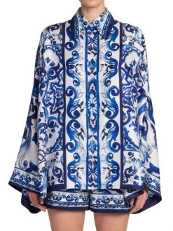 DOLCE&GABBANA Blu Mediterraneo Oversized Printed Kimono-Sleeve Shirt -Deals DOLCE&GABBANA Store unnamed file 1093
