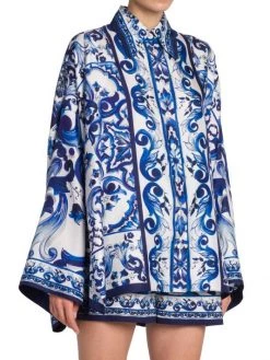 DOLCE&GABBANA Blu Mediterraneo Oversized Printed Kimono-Sleeve Shirt -Deals DOLCE&GABBANA Store unnamed file 1094