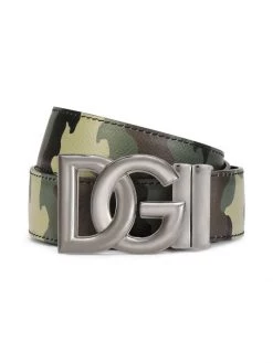 DOLCE&GABBANA DG Logo Camo-Print Leather Belt For Men