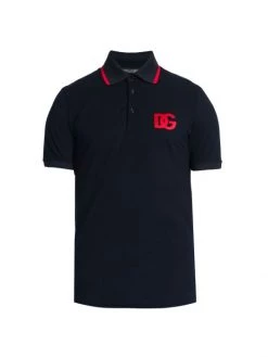 DOLCE&GABBANA Logo Cotton Polo Shirt For Men Blue