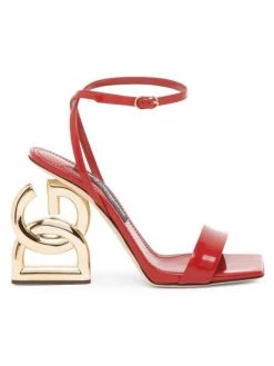 DOLCE&GABBANA Patent Leather Logo-Heel Ankle-Strap Sandals
