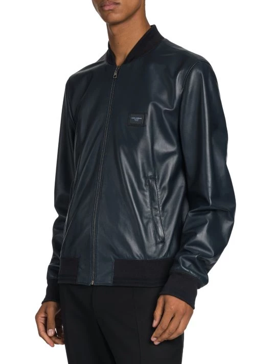 DOLCE&GABBANA Zip-Up Leather Bomber Jacket For Men 6 DOLCE&GABBANA Zip-Up Leather Bomber Jacket For Men - Image 4