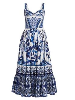 DOLCE&GABBANA Blu Mediterraneo Painterly Fit & Flare Maxi Dress