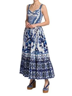 DOLCE&GABBANA Blu Mediterraneo Painterly Fit & Flare Maxi Dress -Deals DOLCE&GABBANA Store unnamed file 1278