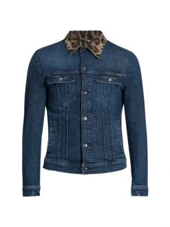 DOLCE&GABBANA Leopard Collar Denim Jacket For Men