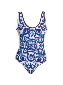 DOLCE&GABBANA Blu Mediterraneo Olimpionic Painterly One-Piece Swimsuit