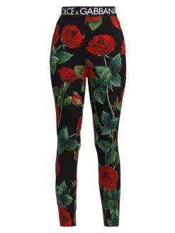 DOLCE&GABBANA Logo Waist & Floral-Print Leggings