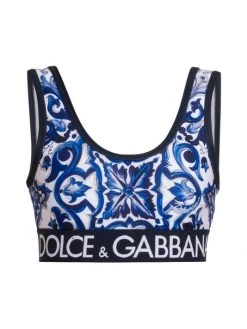 DOLCE&GABBANA Blu Mediterraneo Cropped Painterly Logo Top