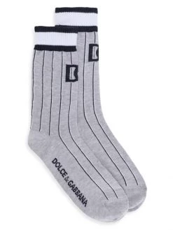 DOLCE&GABBANA Striped Cotton DG Logo Calf Socks For Men