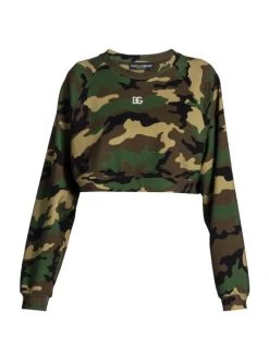 DOLCE&GABBANA Camo Crystal Logo Cropped Sweatshirt