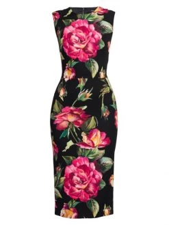 DOLCE&GABBANA Floral Silk Midi Sheath Dress