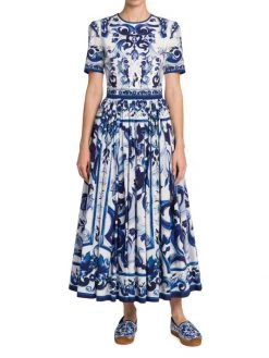 DOLCE&GABBANA Blu Mediterraneo Printed Fit & Flare Midi-Dress -Deals DOLCE&GABBANA Store unnamed file 1646