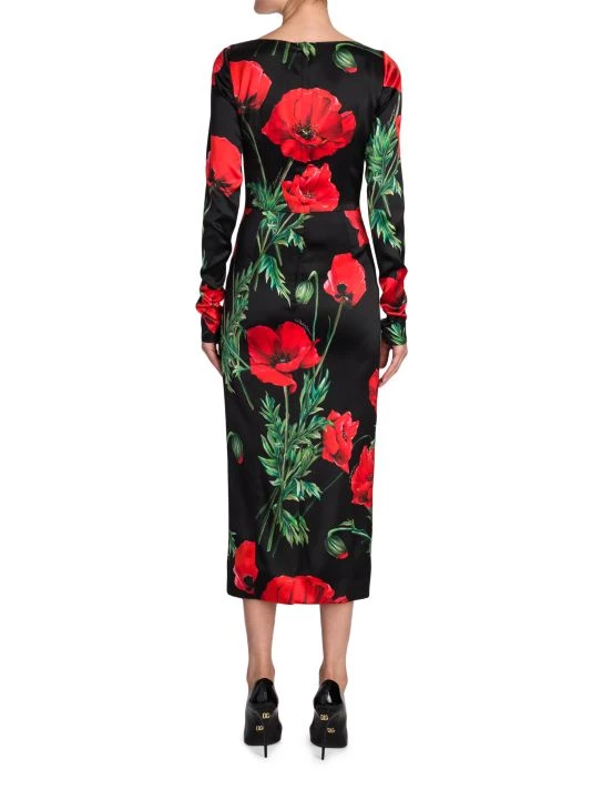 DOLCE&GABBANA Satin Poppy Print Midi Dress 7 DOLCE&GABBANA Satin Poppy Print Midi Dress - Image 5