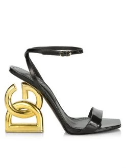 DOLCE&GABBANA Logo-Heel Leather Sandals