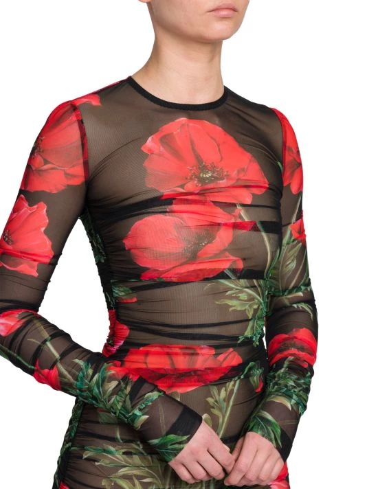 DOLCE&GABBANA Floral Tulle Ruched Midi-Dress 8 DOLCE&GABBANA Floral Tulle Ruched Midi-Dress - Image 6