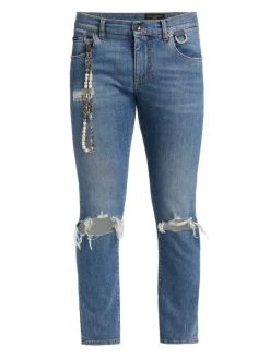 DOLCE&GABBANA Embellished Ripped Skinny Jeans For Men