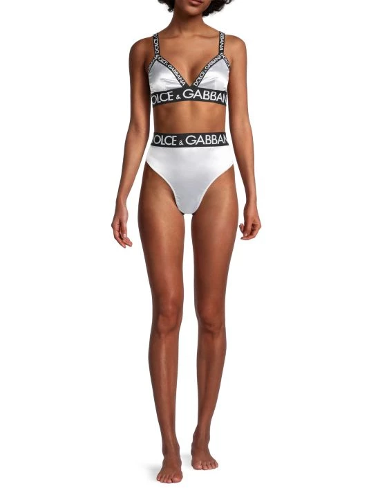 DOLCE&GABBANA Satin Logo Triangle Bra Black 4 DOLCE&GABBANA Satin Logo Triangle Bra Black - Image 2