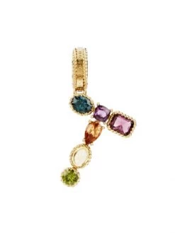 DOLCE&GABBANA Rainbow Alphabet 18K Yellow Gold & Multi Gemstone Initial T Charm