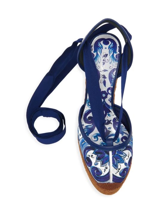 DOLCE&GABBANA Lola Printed Brocade Espadrille Ankle-Wrap Wedges 7 DOLCE&GABBANA Lola Printed Brocade Espadrille Ankle-Wrap Wedges - Image 5