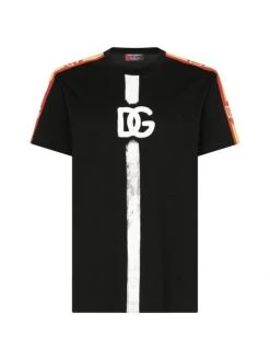 DOLCE&GABBANA Painted Logo Stripe-Trim Tee For Men