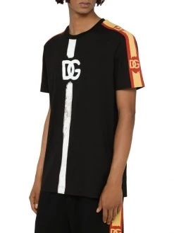 DOLCE&GABBANA Painted Logo Stripe-Trim Tee For Men -Deals DOLCE&GABBANA Store unnamed file 2100