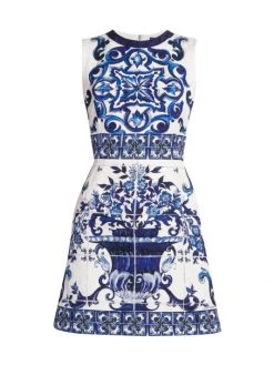 DOLCE&GABBANA Blu Mediterraneo Flared Painterly Minidress