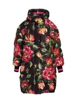 DOLCE&GABBANA Long Quilted Hooded Floral Jacket