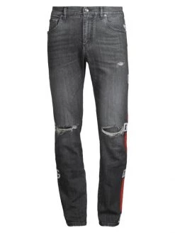 DOLCE&GABBANA Logo Ripped Stretch Slim Jeans For Men