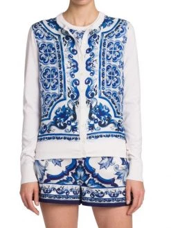 DOLCE&GABBANA Printed Silk Cardigan. 18 Gauge. -Deals DOLCE&GABBANA Store unnamed file 2198