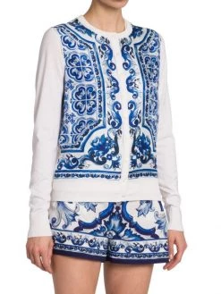 DOLCE&GABBANA Printed Silk Cardigan. 18 Gauge. -Deals DOLCE&GABBANA Store unnamed file 2199