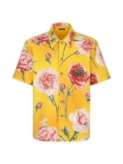 DOLCE&GABBANA Logo Plaque Floral Denim Shirt For Men