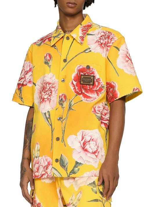 DOLCE&GABBANA Logo Plaque Floral Denim Shirt For Men 5 DOLCE&GABBANA Logo Plaque Floral Denim Shirt For Men - Image 3