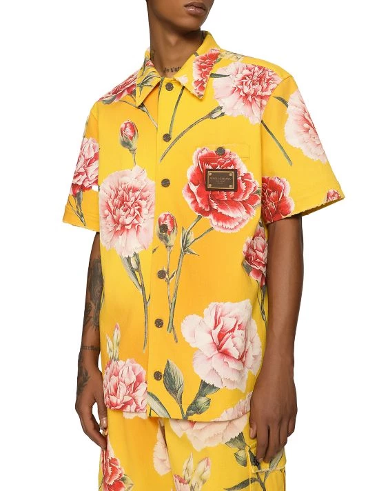 DOLCE&GABBANA Logo Plaque Floral Denim Shirt For Men 6 DOLCE&GABBANA Logo Plaque Floral Denim Shirt For Men - Image 4