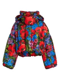 DOLCE&GABBANA Cropped Hooded Floral Puffer Jacket