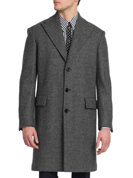 DOLCE&GABBANA Wool Herringbone Overcoat For Men 5 DOLCE&GABBANA Wool Herringbone Overcoat For Men - Image 3