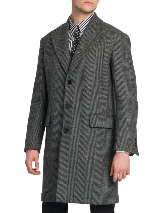 DOLCE&GABBANA Wool Herringbone Overcoat For Men 6 DOLCE&GABBANA Wool Herringbone Overcoat For Men - Image 4