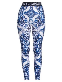 DOLCE&GABBANA Blu Mediterraneo Painterly Logo Leggings