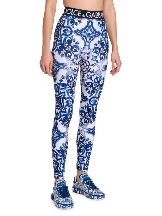 DOLCE&GABBANA Blu Mediterraneo Painterly Logo Leggings 6 DOLCE&GABBANA Blu Mediterraneo Painterly Logo Leggings - Image 4