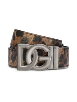 DOLCE&GABBANA DG Logo Leopard Print Leather Belt For Men