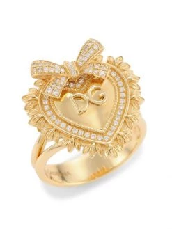 DOLCE&GABBANA 18K Yellow Gold & Diamond Sacred Heart Engraved Ring