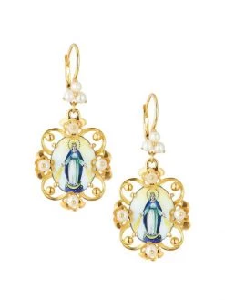 DOLCE&GABBANA 18K Yellow Gold 3MM Round White Freshwater Pearl Medallion Earrings
