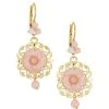 DOLCE&GABBANA 18K Yellow Gold Pink Opal Rose Pendant Earrings