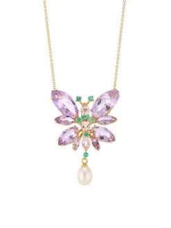 DOLCE&GABBANA 18K Yellow Gold & Multi-Stone Butterfly Pendant Necklace