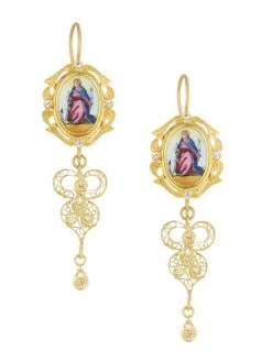 DOLCE&GABBANA 18K Yellow Gold & Antique Enamel Medal Drop Earrings