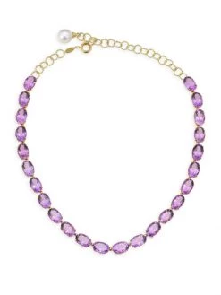 DOLCE&GABBANA 18K Yellow Gold 10-11MM Baroque Pearl & Amethyst Necklace