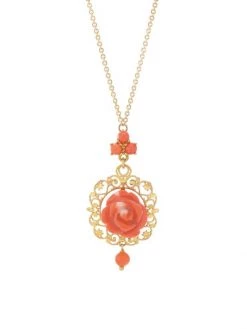 DOLCE&GABBANA 18K Yellow Gold & Mediterranean Coral Rose Pendant Necklace