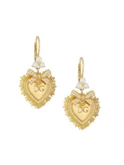 DOLCE&GABBANA 18K Yellow Gold, Diamond & 3MM Pearl Devotion Drop Earrings