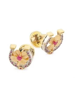DOLCE&GABBANA 18K Yellow Gold Ruby Horseshoe Cufflinks