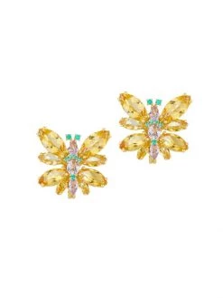 DOLCE&GABBANA 18K Yellow Gold Mixed Gemstone Butterfly Earrings
